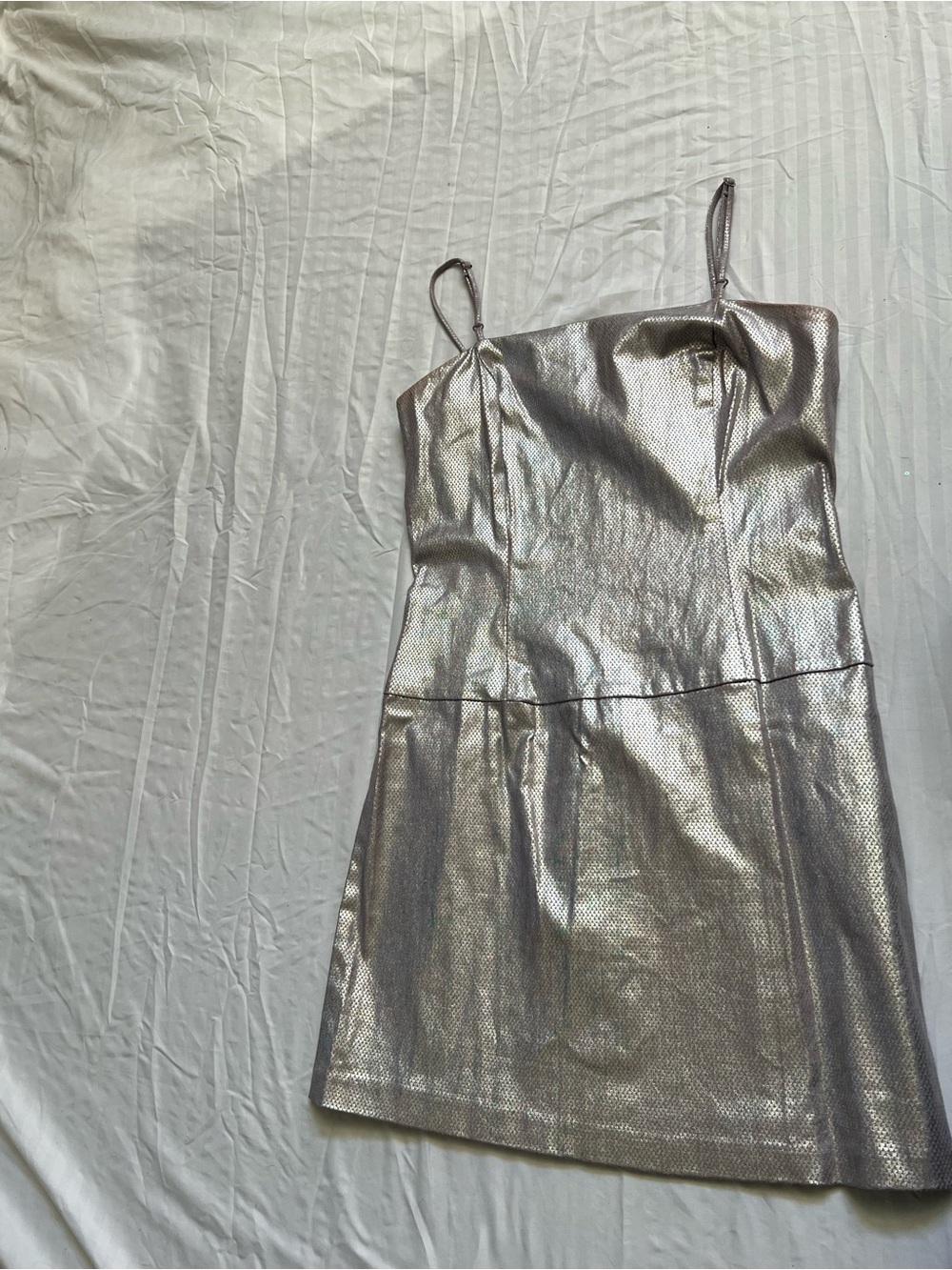 To the Max Metallic Silver Mini Dress with Spaghetti Straps